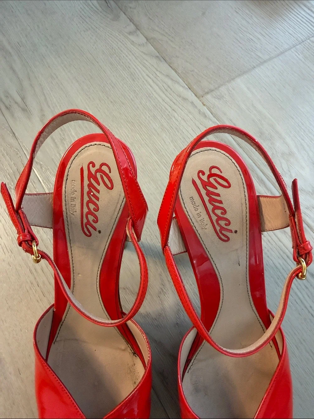 Gucci Red Patent Platform Slingback Heels